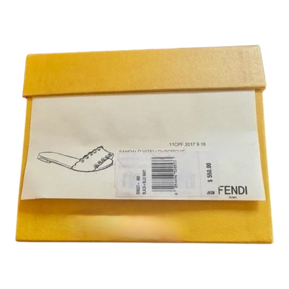 Fendi Sandalo Vitello Borchie Sz 41 Flat Studded Slide Black Navy W Bag $550 - Picture 9 of 9